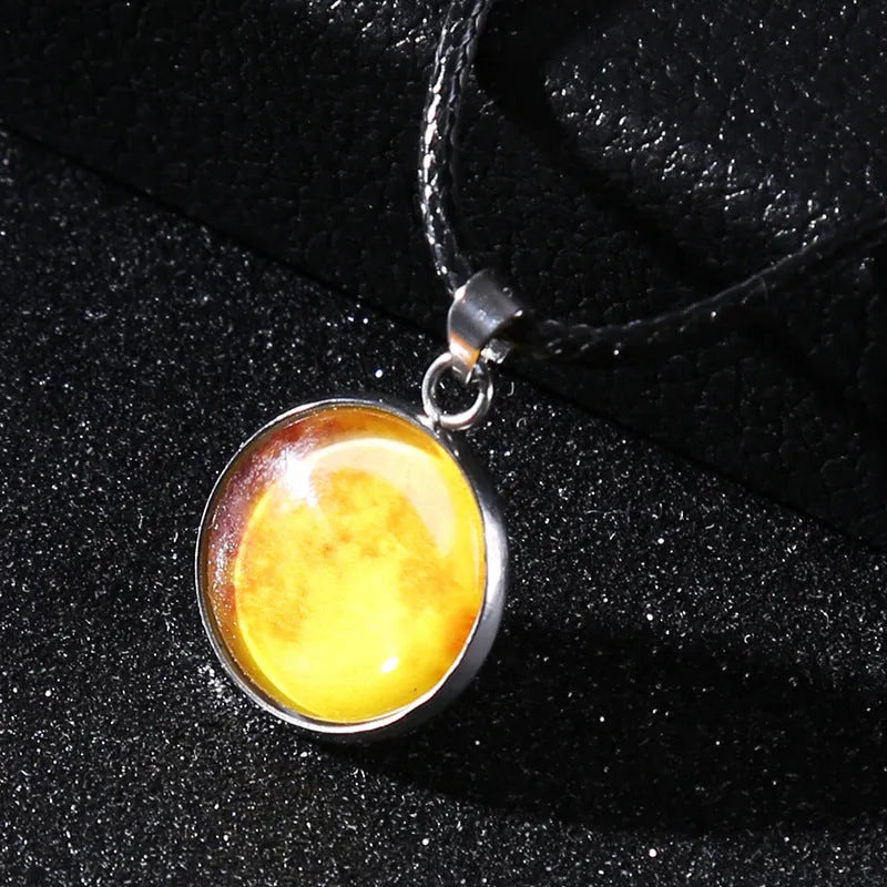 Christmas moon night sky luminous alloy pendant necklace with constellation design in glass and coloured glaze