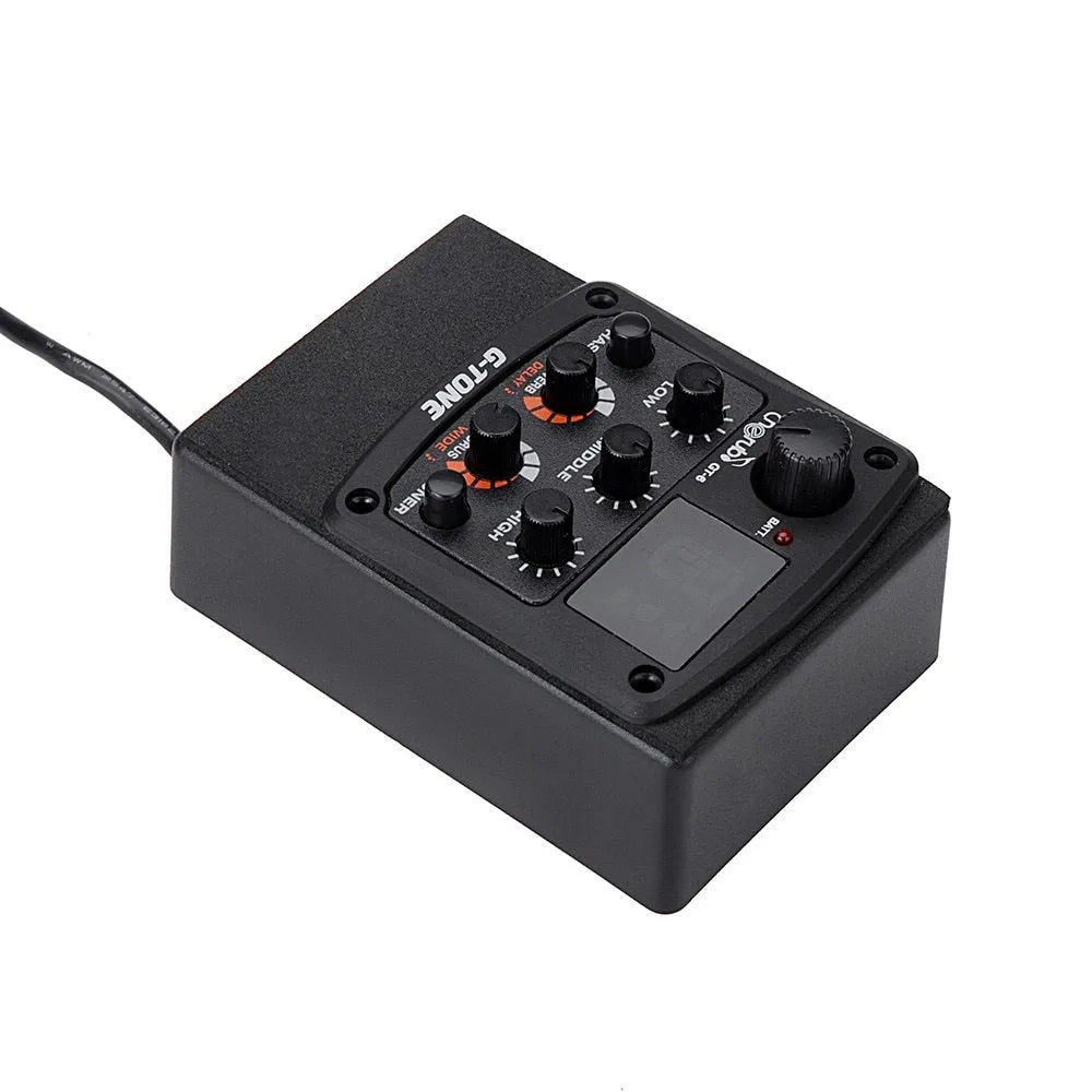 Cherub GT-6 black acoustic guitar pickup preamp with tone controls and effects