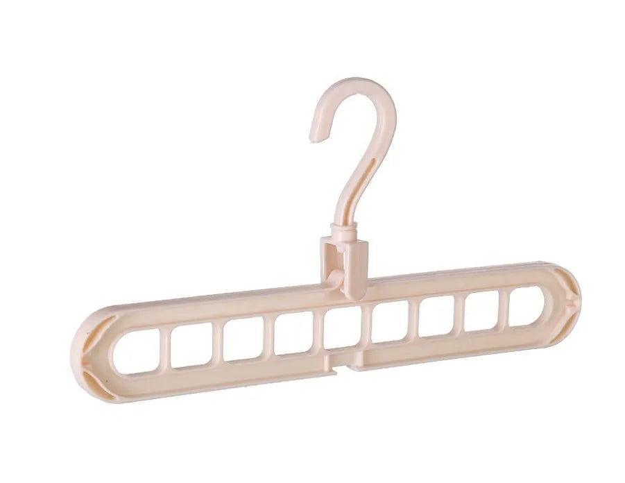 Plastic clothes hanger with rotating hook showing pink and green colour options