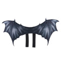 Black cloth bat wings pet costume shown on dog with three size options displayed
