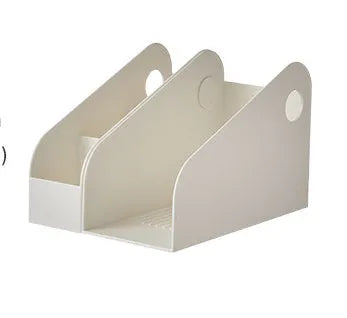 Plastic desktop storage box with two grid layers in ivory white colour