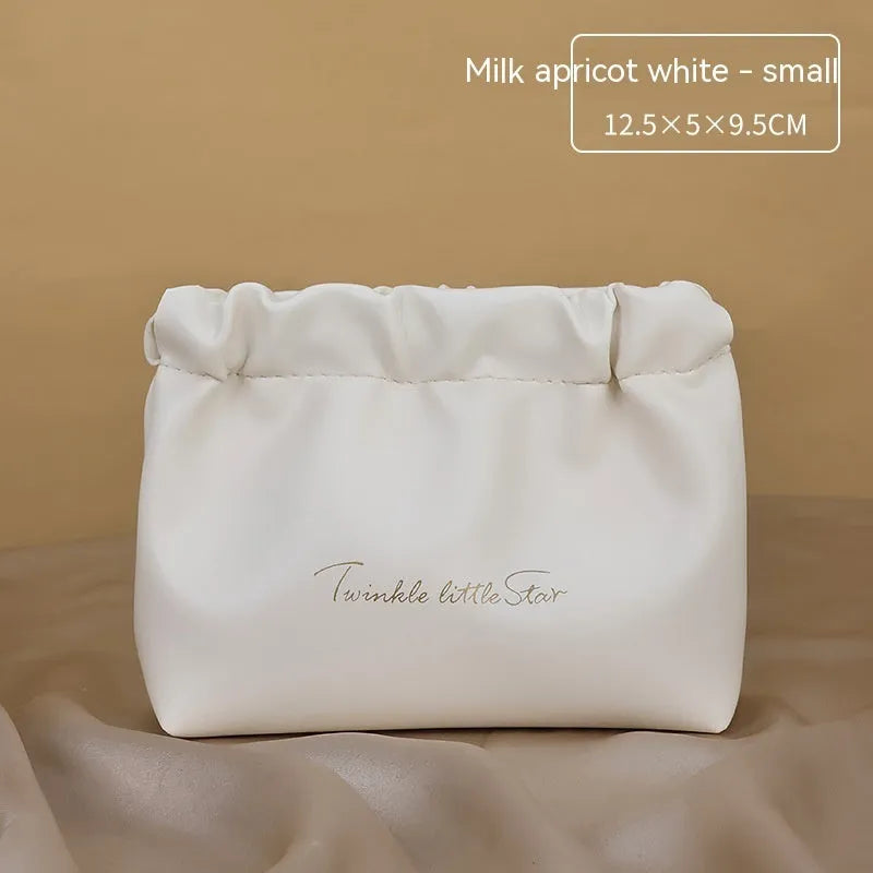 Large capacity PU leather travel toiletry bag in caramel mocha colour with dry wet separation compartment