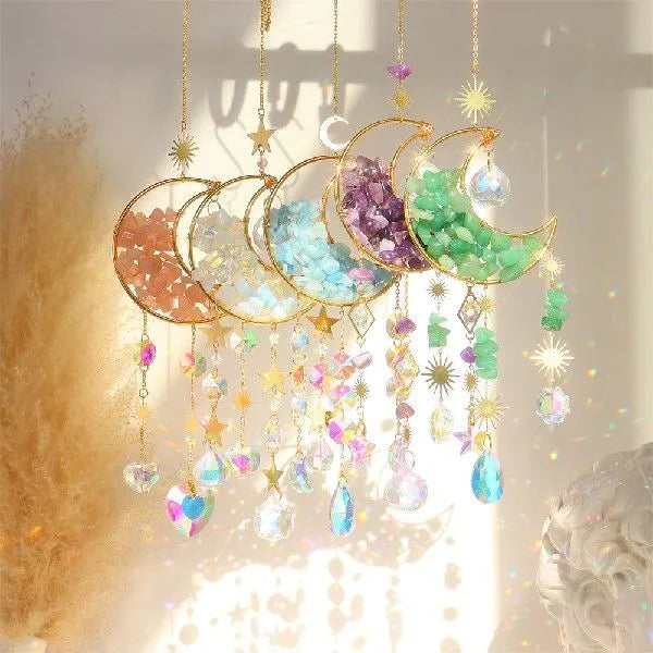 K9 crystal moon pendant car accessory with 100mm charm on a 420mm hanging chain.