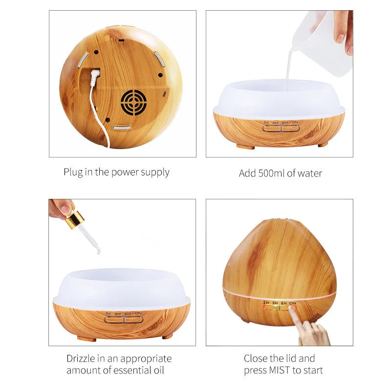 500ml air humidifier aromatherapy machine in light wood finish