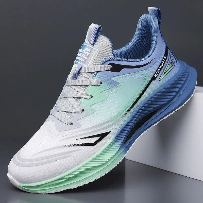 Men's low-top casual shoes in grey green with woven mesh upper and rubber sole.
