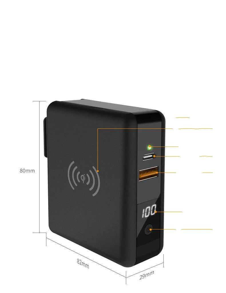 Black and white PD20W wireless power bank with 10000mAh capacity and international plugs