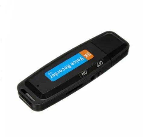SK-001 black and white USB flash drive with voice function showing compact size