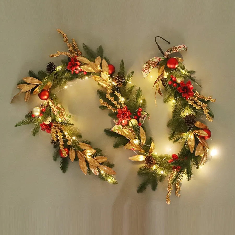 Christmas garland decorations including stair wall hanging, lintel, rattan and traditional styles with optional lighting