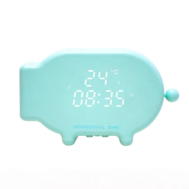 Blue or pink LED alarm clock with digital temperature display and USB charging port