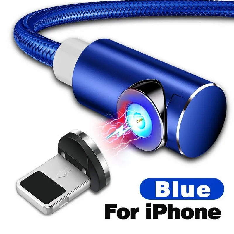Magnetic charging cable with Micro USB, USB-C and Lightning connectors in aluminium housing