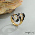 Open mouth stainless steel ring with leopard print geometric patterns in heart and star shapes