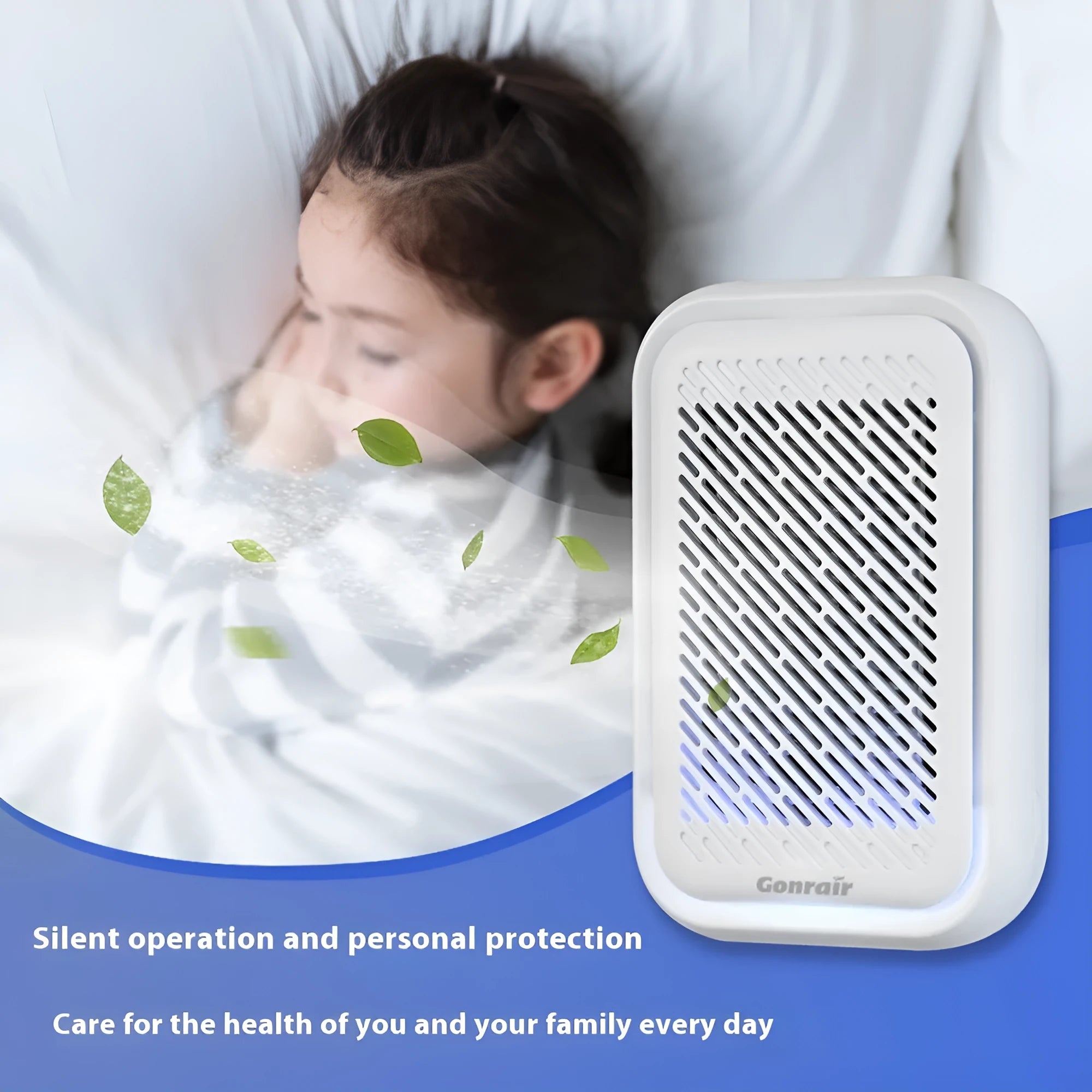 White wall-mounted air purifier with HEPA filter for rooms under 10 square metres