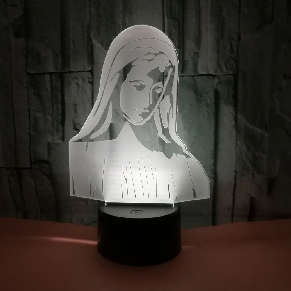 3D LED night light showing a stereoscopic dual-ring light pattern from a thin acrylic panel on an ABS base.