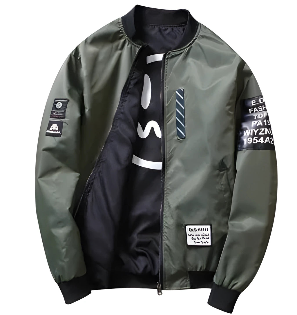 Men's reversible flight jacket in striped pattern with thin section construction for autumn and winter wear