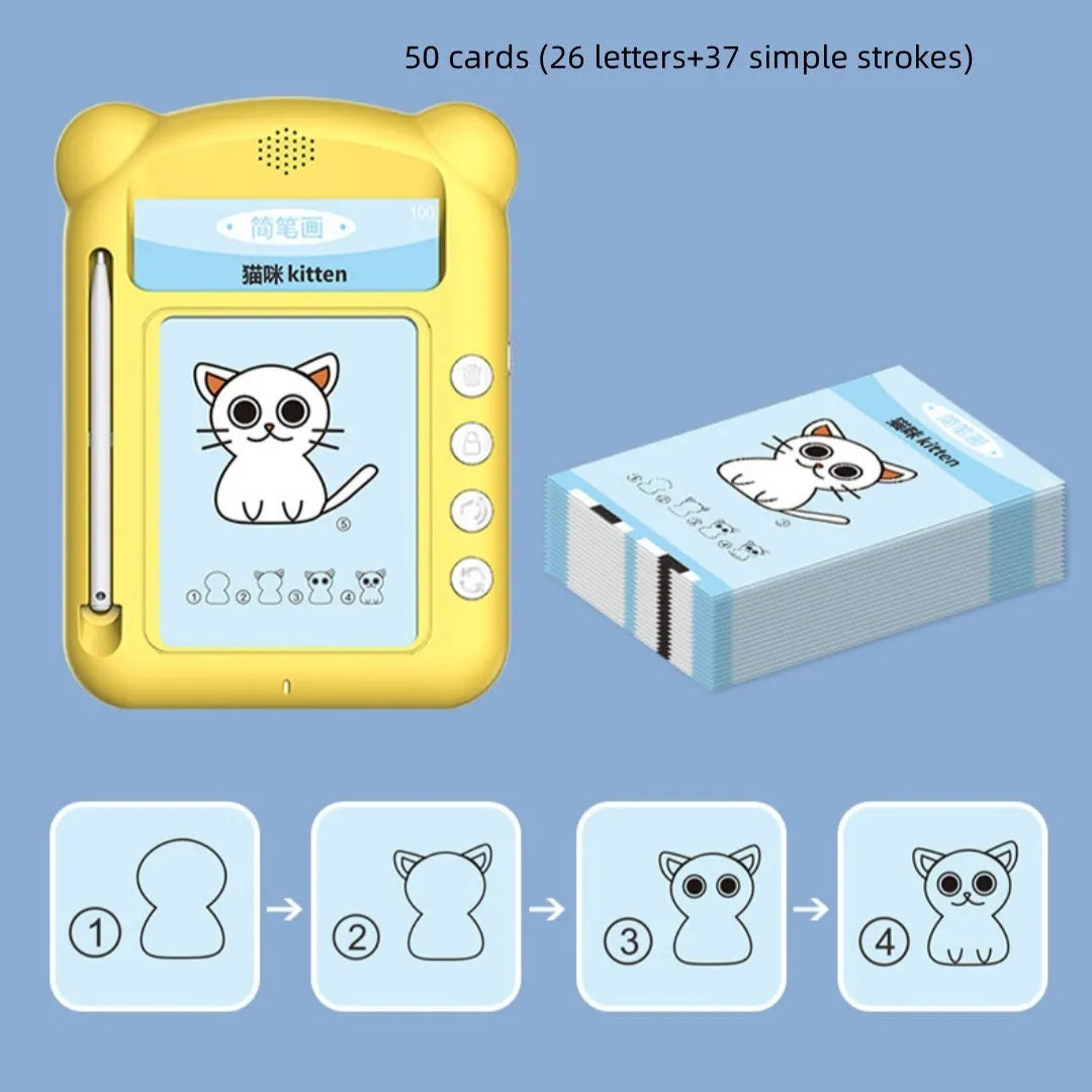 Yellow bilingual early education learning machine with educational cards for child development