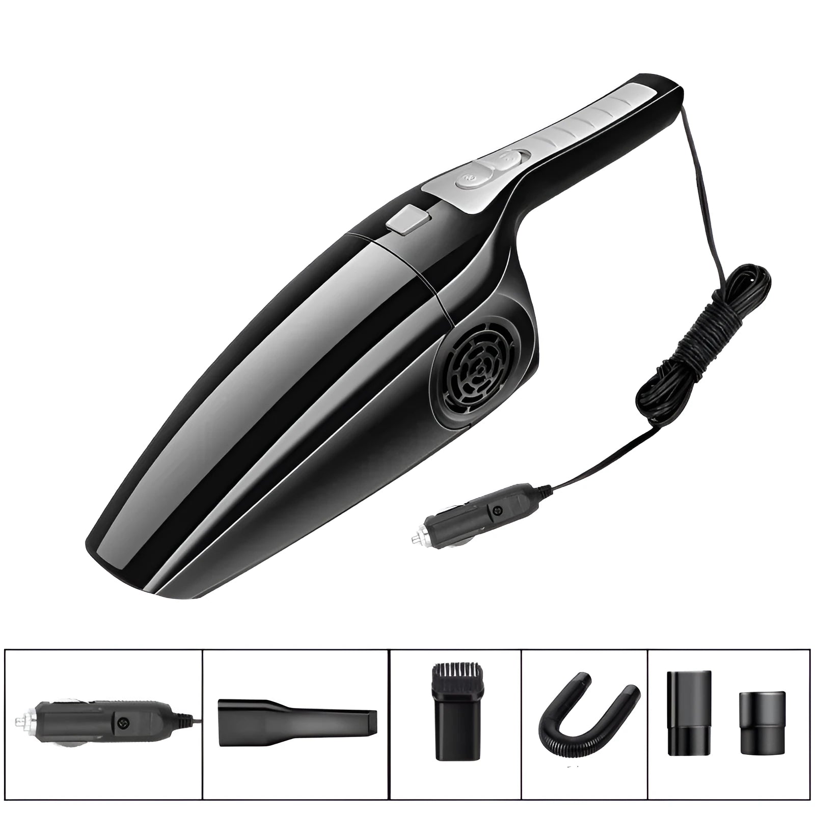 Hypa eighth generation black and orange 12V car vacuum cleaner with cigarette lighter plug