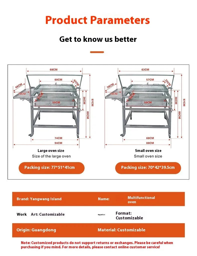 Large portable foldable charcoal barbecue grill with detachable components