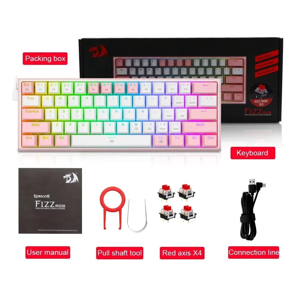 K617 RGB mechanical keyboard in white pink colour with dual-keycap design