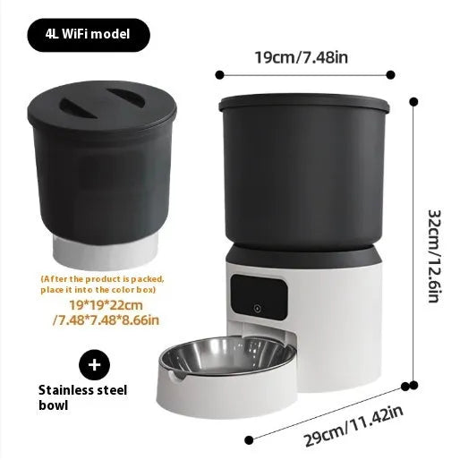 4L smart pet feeder with programmable timing and optional camera monitoring for cats and dogs