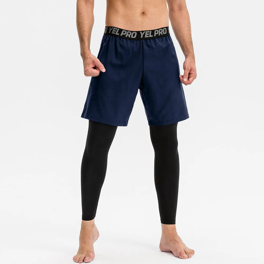 Men's grey quick-drying high elastic tight pants for fitness and running sports