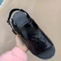 Men's embroidered floral pattern beach sandals in black or brown colours with PU leather construction