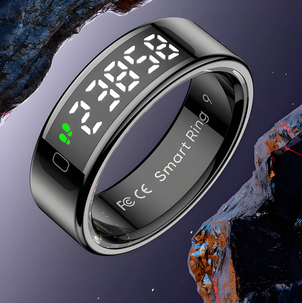 Multifunctional R11 Smart Ring in black with health tracking functions and display