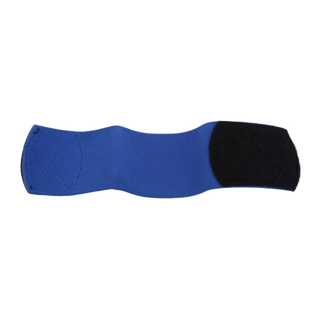 Red rubber football shin guard magic tape belt showing elastic strap for sports protection
