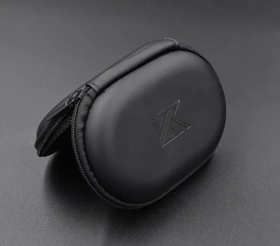 Black oval leather earphone storage case for EDX PRO and compatible models.