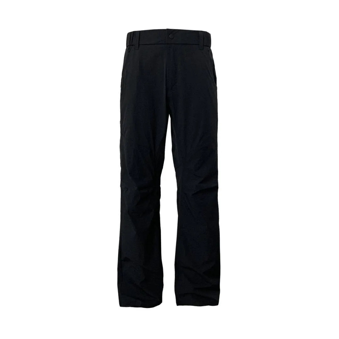 3D cut straight leg trousers with elastic waistband in five colour options showing contemporary deconstructed design