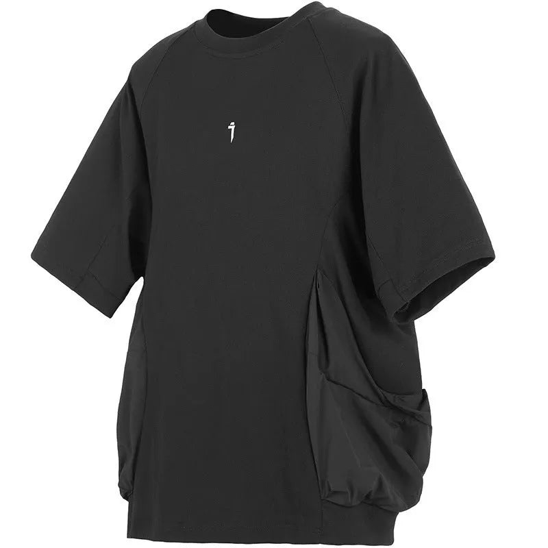 Men's loose grey cotton T-shirt with big pockets and round neck