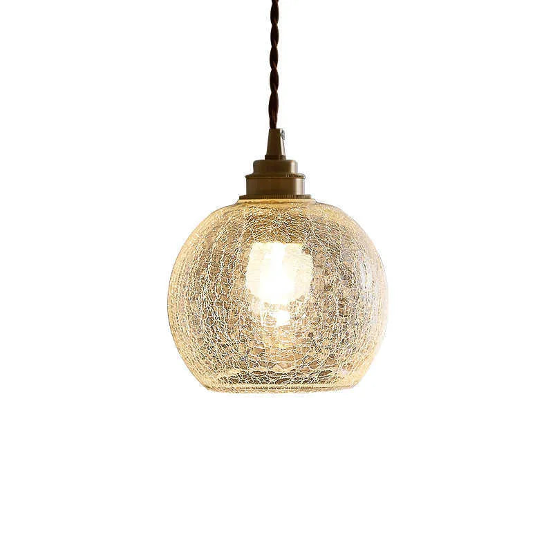 Retro brass glass ball chandelier with copper body and spherical shade in three light colour options
