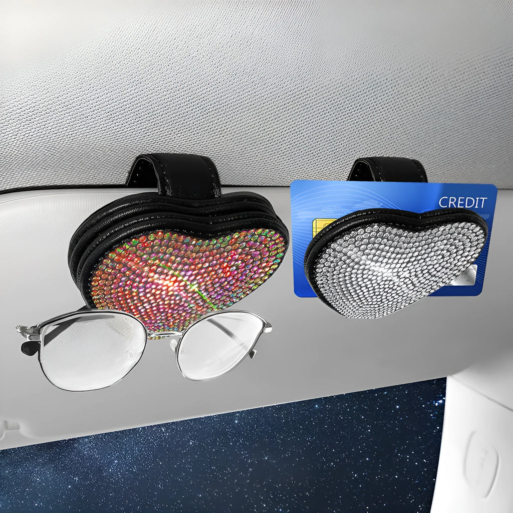 PU leather car sun visor storage clip with magnetic glasses holder and diamond pattern