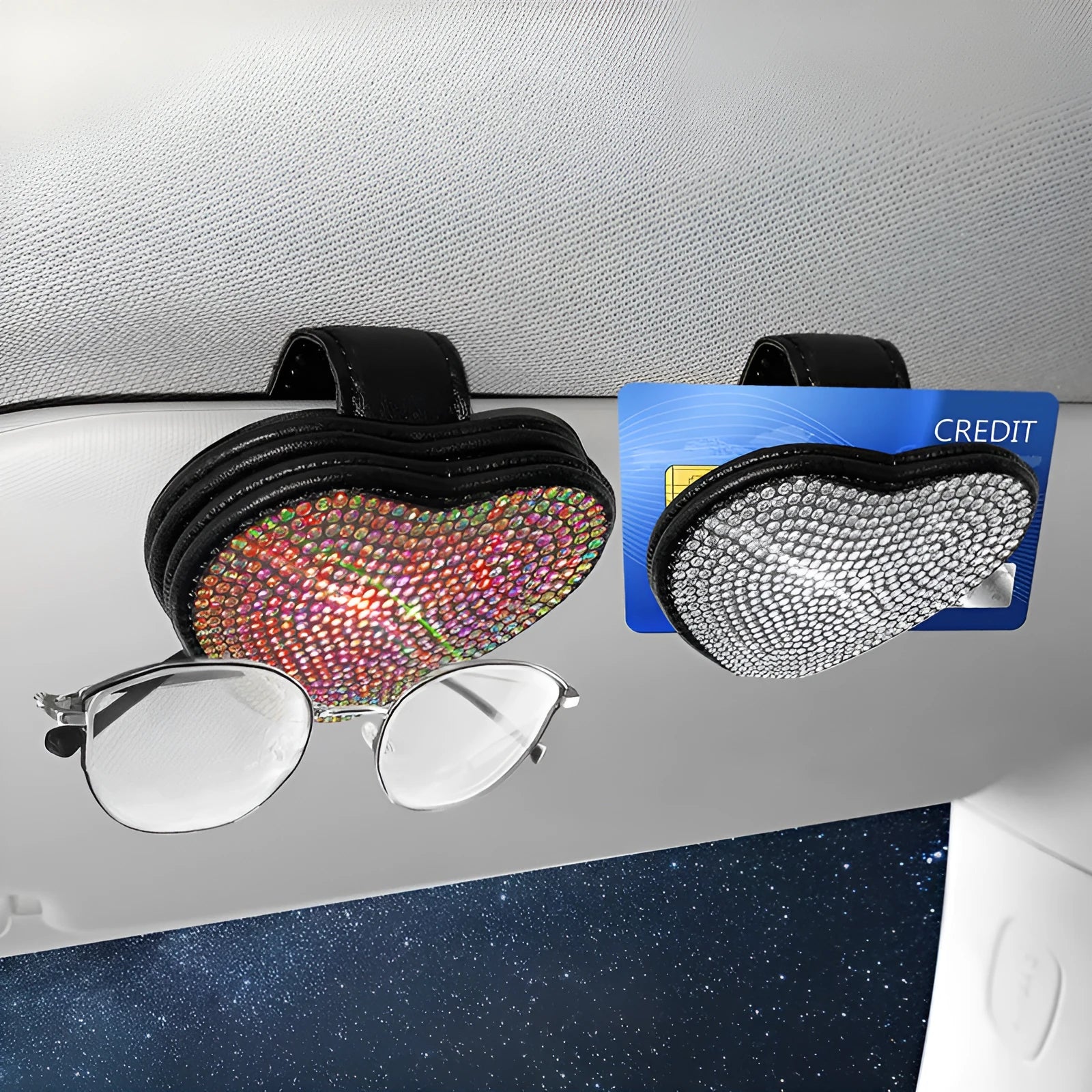 PU leather car sun visor storage clip with magnetic glasses holder and diamond pattern