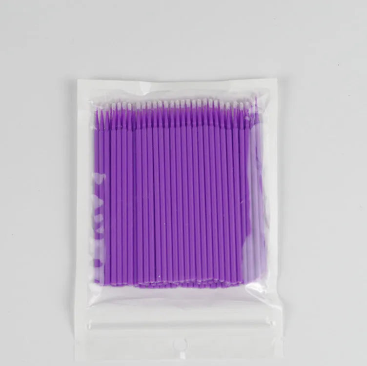 Disposable micro applicator brushes with colourful handles and bendable cotton swabs for makeup and eyelash extensions