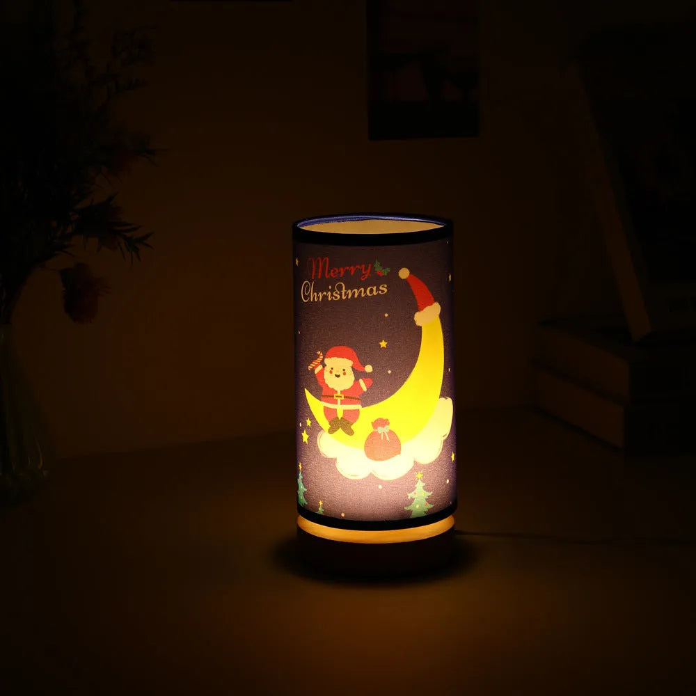 European style Santa Claus LED night light with USB plug and bamboo lamp holder