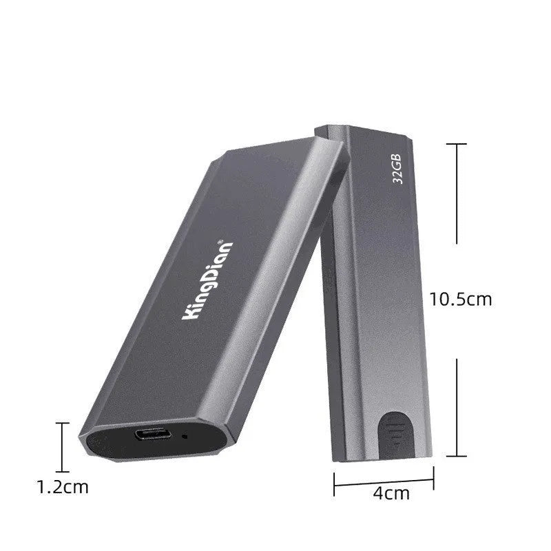 Grey mobile SSD external hard drive with USB 3.0 interface for phone connection