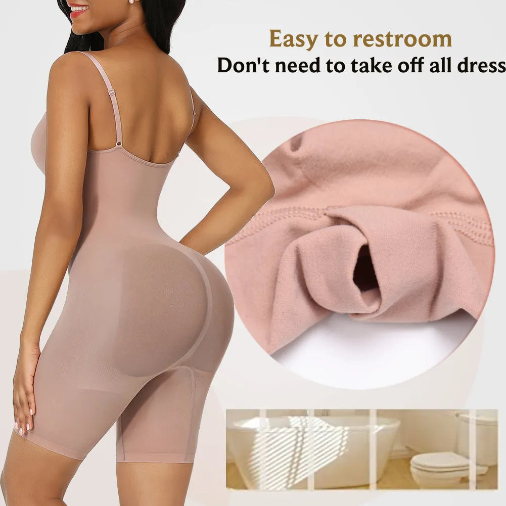 Black nylon seamless body shaping corset jumpsuit with belly contraction and chest support for women