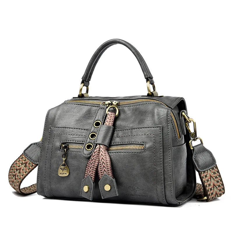 Soft PU leather women's crossbody bag in horizontal square shape with retro styling