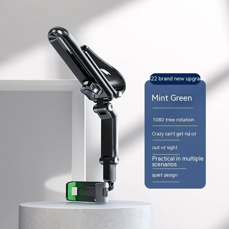 Car mobile phone bracket in black and green attached to car air vent