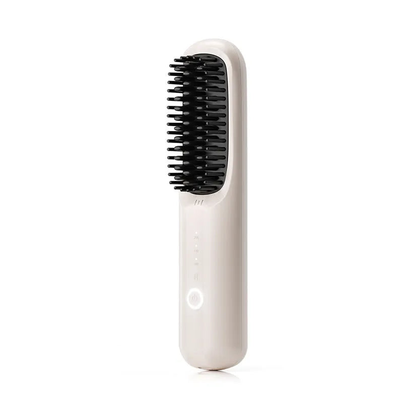 Beige anion wireless straightening comb with Type-C charging port