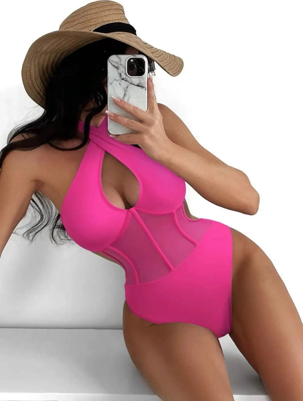 Ladies one-piece swimsuit bikini in black, rose red, or green, sizes S M L XL.