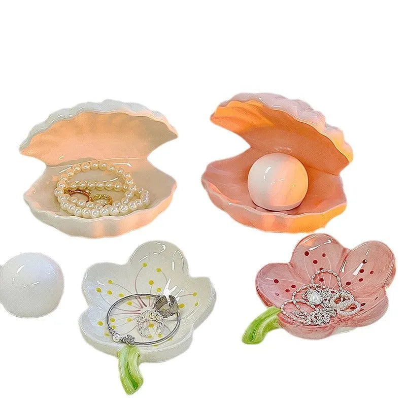White porcelain decorative tray with optional small night light in pink or white colour options