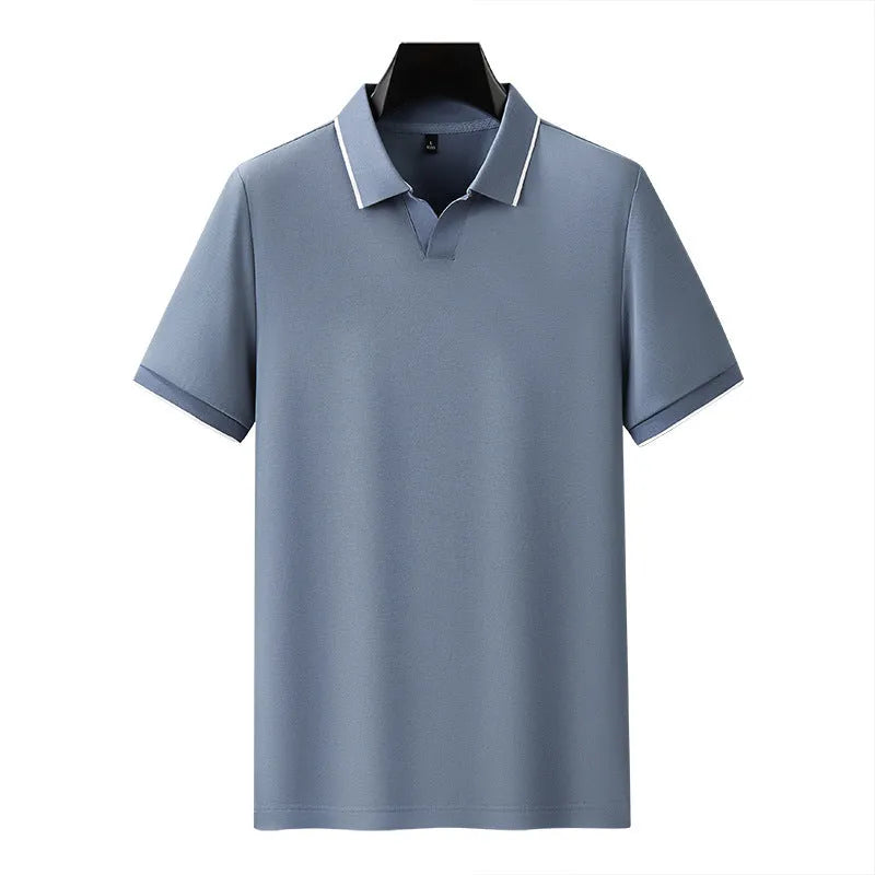 Mercerized pearl cotton lapel short sleeve polo shirt in a regular fit, shown in one of six available colours.