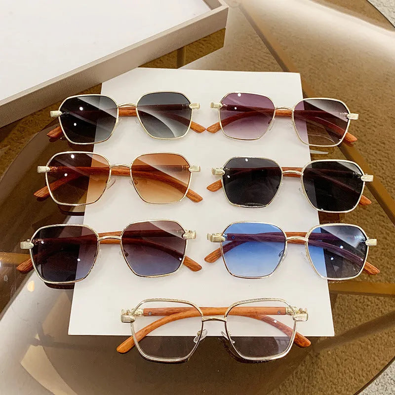 Women's frameless trim alloy glasses with gold frame and blue green or gray lens for fashion and cycling