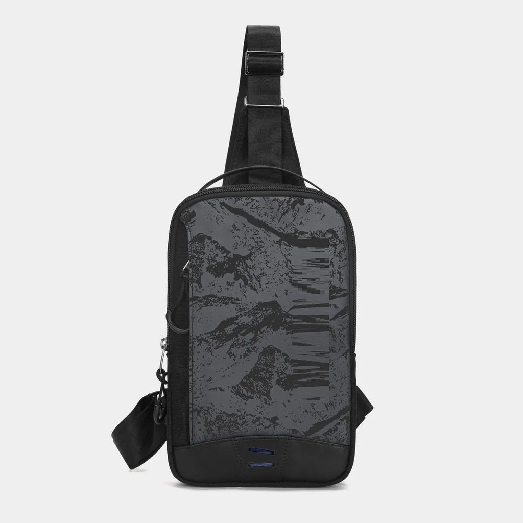 Casual black TPU waterproof chest pack with camouflage pattern and mobile phone compartment