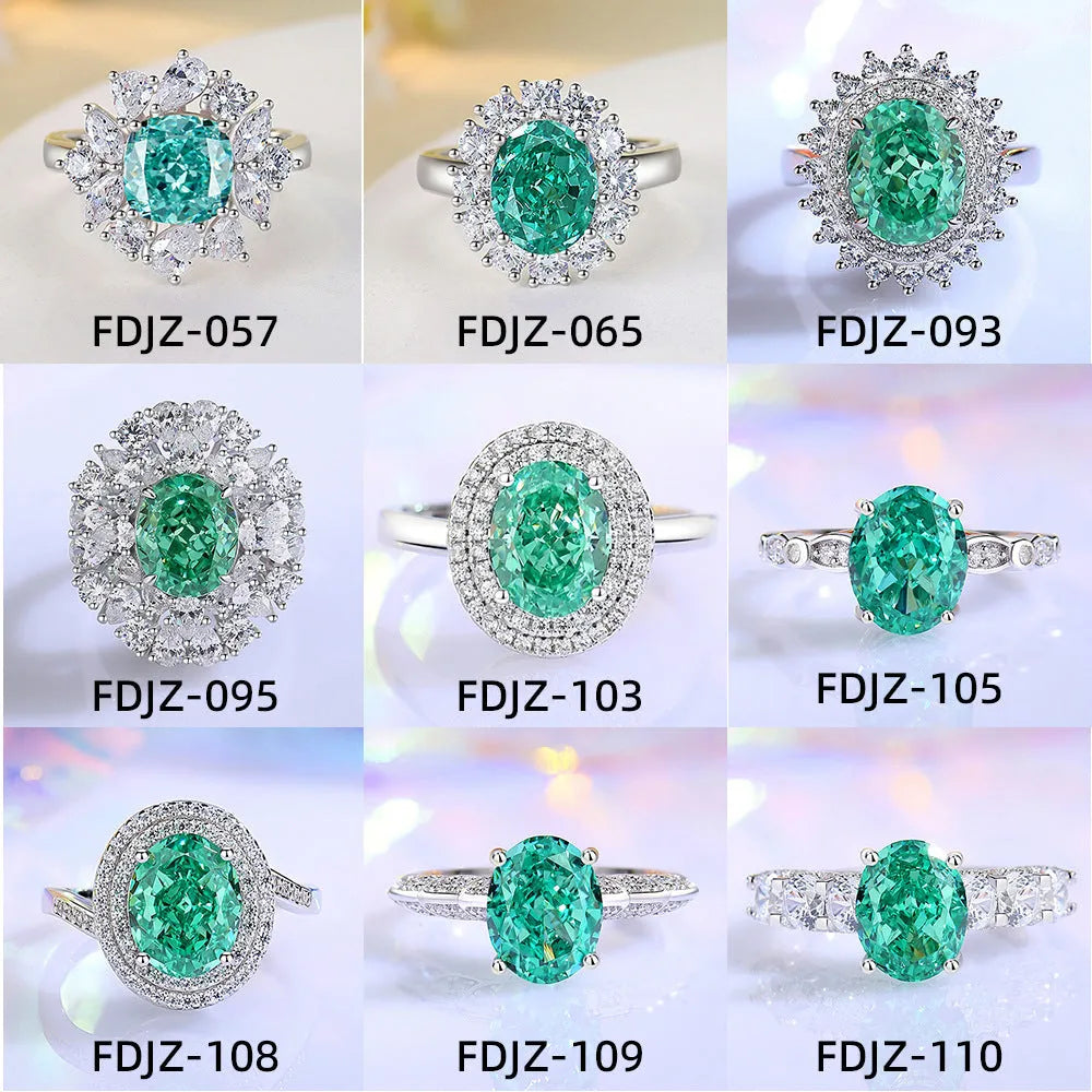 S925 silver ring with a genuine green emerald in a palaibahao setting, surrounded by inlaid high carbon diamonds on a geometric band.