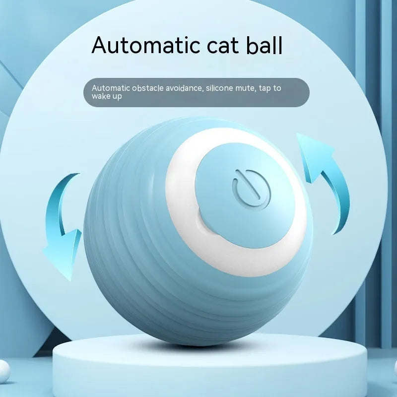 Rechargeable automatic bouncing smart cat toy ball in blue silicone
