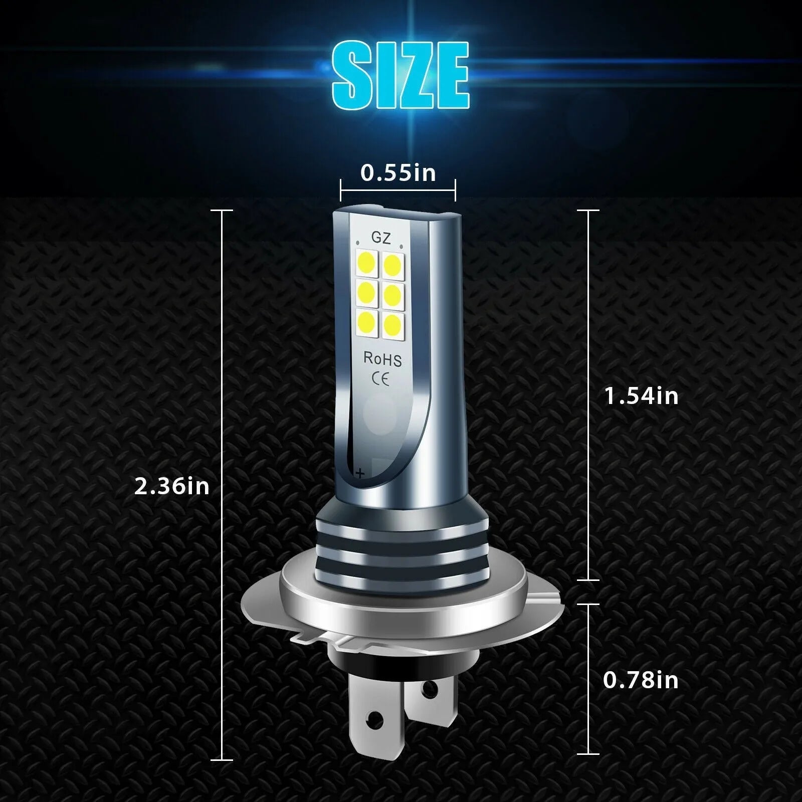 H7 9005 H11 compatible LED fog lamp bulb with aluminium alloy shell and 12 SMD LEDs.