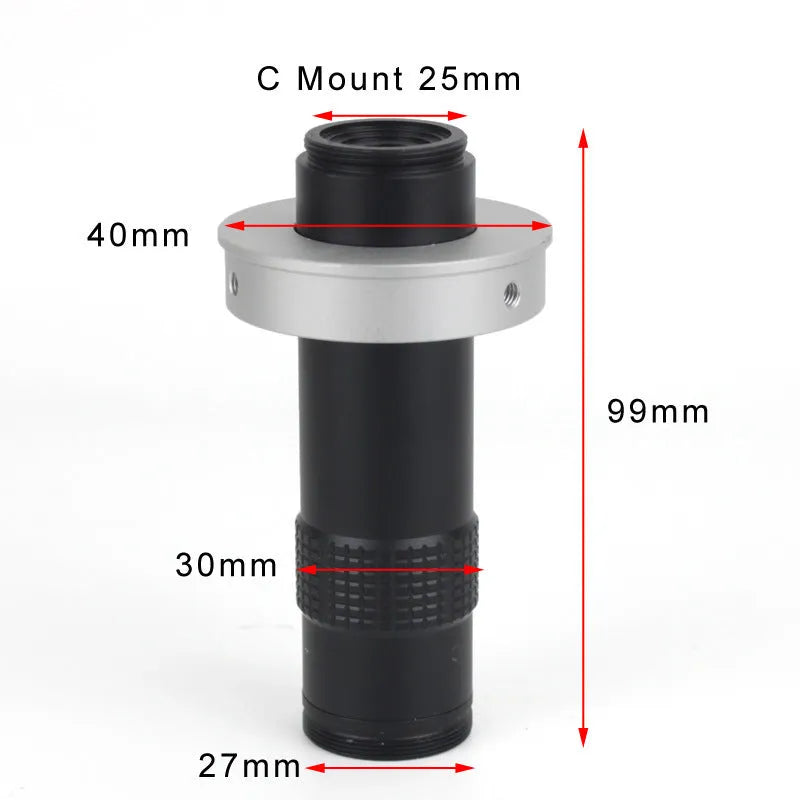 Black industrial monocular lens with 30mm diameter and 84mm length for microscope camera systems