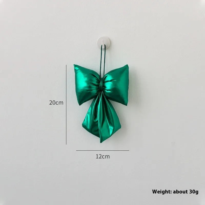 Christmas decorative bowknot hanging ornament in red bright leather finish 12cm size